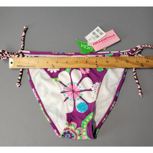 Cia Maritima Cheeky Bikini Bottom Womens Large 42 Swim Side Tie Floral Retro New - Picture 7 of 13